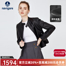 Navigare意大利小帆船真皮皮衣女士秋冬款黑色时尚百搭外套立领短款机车服 暗夜黑 M