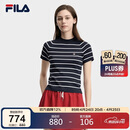 FILA 斐乐官方杨幂同款女子编织衫2026夏季时尚修身清新条纹短袖上衣