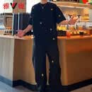 雅鹿复古老钱创意字母小刺绣短袖T恤男2026夏季冰爽丝时尚长裤两件套 黑色 短袖+长裤两件套 XL 推荐110-130斤