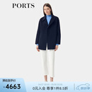 PORTS女装时尚经典百搭束腰一手长毛呢大衣 丈青 6