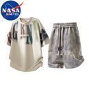NASA MARVEL套装男士夏季休闲运动短袖T恤短裤两件套 2626卡其+2693杏色 XL