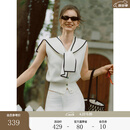 ELLE撞色海军领披肩无袖针织短袖女2026春新款收腰设计感毛衣开衫 白色 S