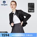 Navigare意大利小帆船真皮皮衣女士秋冬款黑色时尚百搭外套立领短款机车服 暗夜黑 M