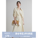 独束大码女装围裹式气质V翻领连衣裙夏季新款微胖mm收腰显瘦A字裙 卵石玉 L (尺码：2)