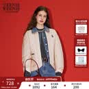 Teenie Weenie小熊女装棉服秋时尚舒适撞色云感牛仔拼接假两件外套 卡其色 M 165