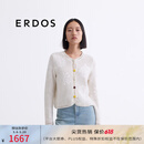 ERDOS 春夏圆领小香针织开衫立体撞色花朵纽扣女上衣羊绒衫 白 M 165/84A