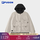 FILA FUSION斐乐潮牌棉服女2026春新款休闲宽松拼色外套连帽夹克 珍珠云灰-GY M 165/84A/M