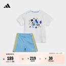 adidas休闲印花圆领短袖套装男女婴童夏季阿迪达斯官方轻运动   白/蓝   104
