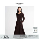 玖姿·安娜蔻气质通勤荡领毛衫镂空肌理半身裙两件套2026春季新款 深咖啡 M