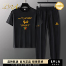 LVLA轻奢高端休闲运动套装法式经典夏季套装短袖t恤束脚长裤两件套男 黑色短袖+长裤冰丝套装-085 【国际正品】 3XL 建议175-195斤