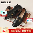 百丽母亲节礼物羊皮英伦风乐福小皮鞋春平底豆豆女单鞋JD021 黑色 38