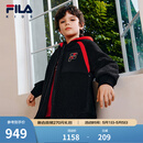 FILA斐乐儿童棉服2026年春新款男童仿羊羔绒连帽外套新年款拜年服 传奇蓝-NV 165