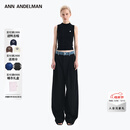ANN ANDELMAN【王玉雯同款】官方直营 牛仔腰头拼接西裤直筒长裤 黑色 S