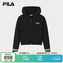 FILA 斐乐官方女士编织衫冬季休闲宽松连帽拉链毛衣开衫