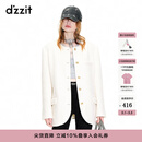 DZZIT地素春夏季复古通勤镶边无领手工定制纽扣双面呢外套女 白色 M