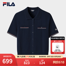 FILA 斐乐官方女子编织衫2026夏季新款基础百搭短装休闲短袖上衣 藏烟蓝-DB M 165/84A/M