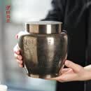 斑锡·龙锡罐复古纯锡茶叶罐大号秋实茶仓密封储茶罐个旧手工锡器 秋实茶仓（古锡黄刻）