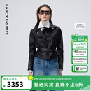 朗姿【精英衣橱】羊皮革翻领收腰短款皮衣干练率性短外套26年春季新款 黑色 L
