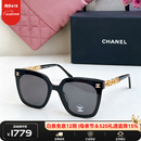 香奈儿（CHANEL）辛芷蕾赵露思同款墨镜镶钻字母镂空logo方形全框太阳镜520礼物 金色CH0754