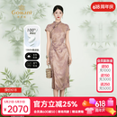 乔万尼19MM桑波缎国风新中式桑蚕丝复古印花2025夏季新款连衣裙ED2E502 粉黛竹影 S