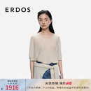 ERDOS【亮片纱】25秋冬V领短袖通勤简约女套衫羊绒衫 浅驼 M 165/84A