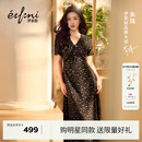 伊芙丽（eifini）【朱珠同款】法式优雅收腰显瘦V领雪纺碎花连衣裙女2026新款 黑色 L 115-130斤