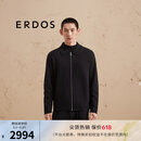 ERDOS 精纺翻领双提轻商务时尚摩登通勤拉链男开衫羊绒衫 黑 L 175/96A