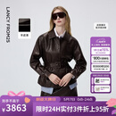 朗姿【精英衣橱】羊皮革翻领可收腰皮衣干练通勤上衣女26年春季新款 深咖色 M