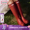HUNTER雨靴户外露营女鞋惠灵顿经典英伦防水防滑骑士靴女长筒女靴高筒靴 哑光军红色/MLR 37
