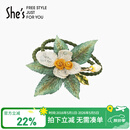 She's梵高玫瑰叠花刺绣发绳高档橡皮筋头绳轻奢发圈母亲节礼物送妈妈