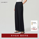 LANCY【醋酸】LANCY/朗姿26夏季新款简约气质直筒裤宽松休闲松紧腰西裤 深藏青色 2XL