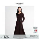 玖姿·安娜蔻气质通勤荡领毛衫镂空肌理半身裙两件套2026春季新款 深咖啡 M