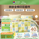 富安娜床上四件套纯棉100%全棉床品 双人加大格子床单被套 230×229cm阳光