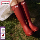 HUNTER雨靴户外露营女鞋惠灵顿经典英伦防水防滑骑士靴女长筒女靴高筒靴 哑光军红色/MLR 37