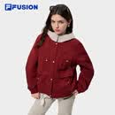 FILA FUSION斐乐潮牌棉服女2026春新款休闲宽松拼色外套连帽夹克 燃红-RD XS 155/76A/XS
