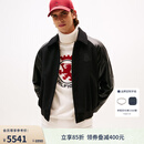 Tommy Hilfiger秋冬男女羊毛混纺牛皮拼接美式潮流宽松翻领棉服夹克外套 黑色BDS M