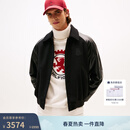 Tommy Hilfiger秋冬男女羊毛混纺牛皮拼接美式潮流宽松翻领棉服夹克外套 黑色BDS M