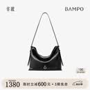 半坡饰族（bampo）中号绵绵包hobo托特包头层牛皮大容量单肩斜挎包软包38礼物 墨碳黑（中号升级拉链款）
