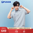 FILA FUSION斐乐章昊同款男子编织衫2026夏新款时尚宽松短袖翻领上衣 初昏蓝-LB L 175/96A/L