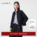LANCY朗姿2025冬新款百搭丝绵翻领棉服短外套夹克女 深藏青色 XL