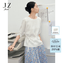 玖姿（JUZUI）博主同款优雅气质格纹提花单上衣女2025夏新款JWFX80318 纯白 M