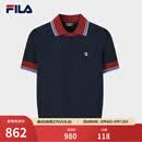 FILA 斐乐官方女子编织衫2026夏季新款时尚百搭撞色修身短袖上衣 藏烟蓝-DB M 165/84A/M