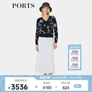 PORTS宝姿女装秋冬新款点墨银莲”纯羊毛针织开衫LQ8K047VXF026 黑色混色 XL