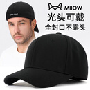 猫人帽子男后封口全封闭高端品牌鸭舌帽反戴棒球帽大头围光头帽 黑色