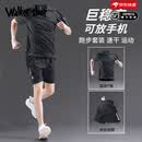 Walker Shop品牌高端运动套装男新款跑步专用速干衣冰丝短袖宽松晨跑健身衣服 黑色冰丝套装【新款速干透气】 后腰口袋款 XL【建议140-155斤】