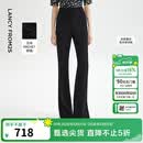 朗姿【精英衣橱】复古显瘦高腰黑色休闲裤喇叭裤马蹄裤夏新款长裤子 黑色2 L