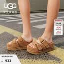 UGG夏季女士舒适厚底露趾可调式束带凉拖鞋 1155458CHE|栗色 37