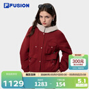 FILA FUSION斐乐官方潮牌棉服女2026春新款休闲宽松拼色外套连帽夹克