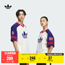 adidas情侣款复古宽松运动V领短袖T恤男女阿迪达斯官方三叶草 胜利蓝   L