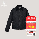 哈吉斯（HAZZYS）女装 秋季女士菱形格撞色领短款棉服女ASSSU0CCU23 黑色BK S (155/80A 36)